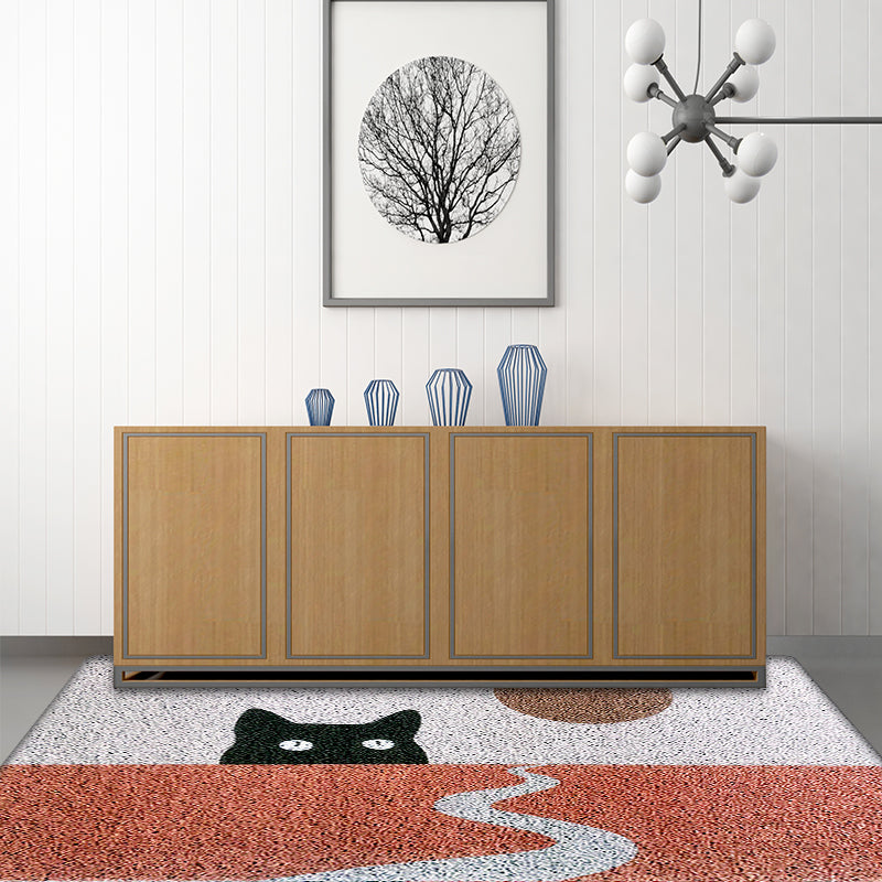 BowLift | Red Children's Carpet Vinyl Cat Print Carpet Washable Non-Slip Back Carpet for the Children's Room