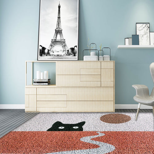 BowLift | Red Children's Carpet Vinyl Cat Print Carpet Washable Non-Slip Back Carpet for the Children's Room