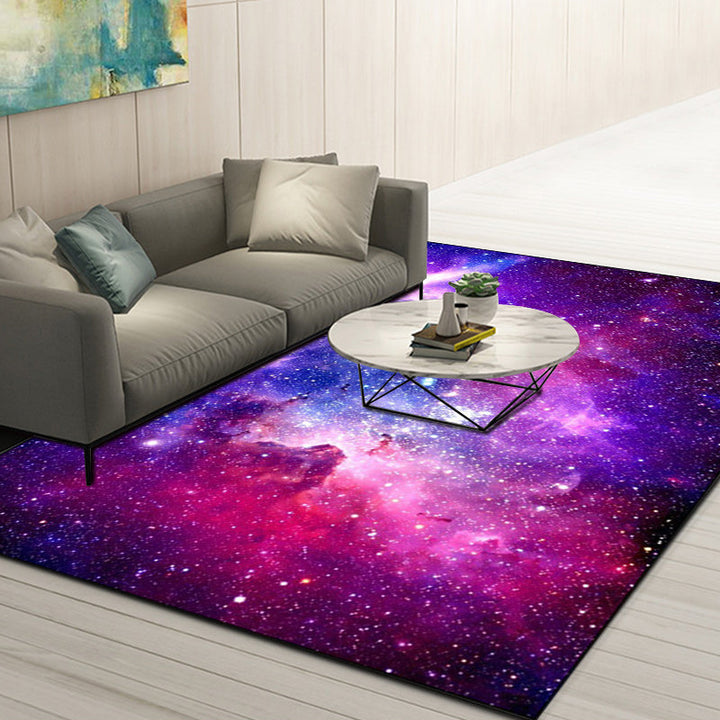 Modern living room rug in purple space galaxy print rug polyester washable non-slip backing rug | Bowlift