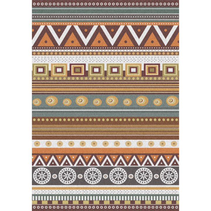 BowLift | Brown Tribal Rug Polyester Geometric and Striped Pattern Rug Washable Non-Slip Back Rug for Living Room