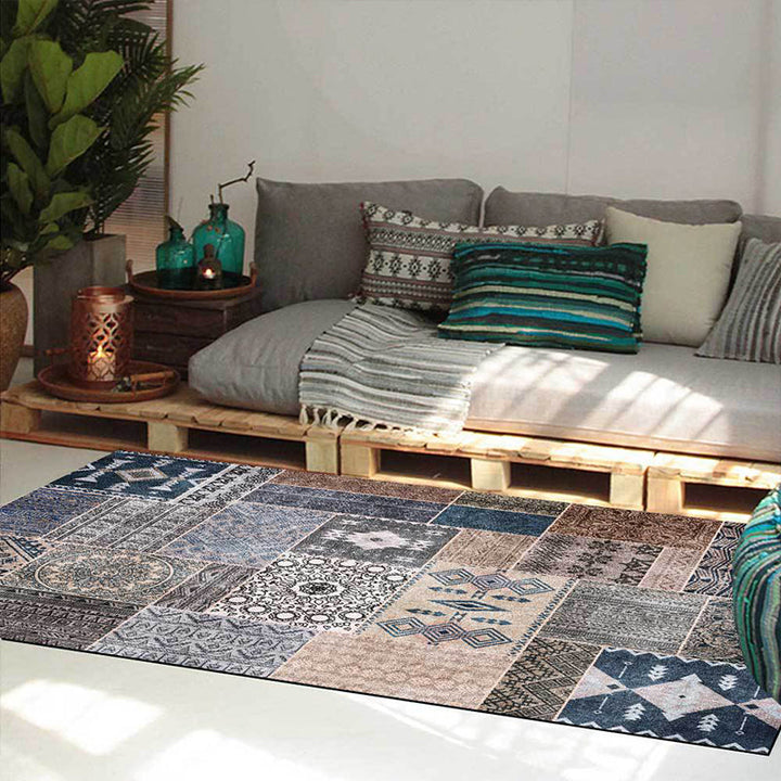 BowLift | Southwestern Tribal Pattern Rug Gray Polyester Rug Machine Washable Non-Slip Rug for Living Room