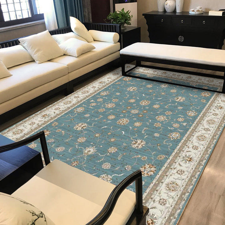 Persian geometric printed carpet green and beige polyester carpet machine washable non-slip carpet for the living room | Bowlift