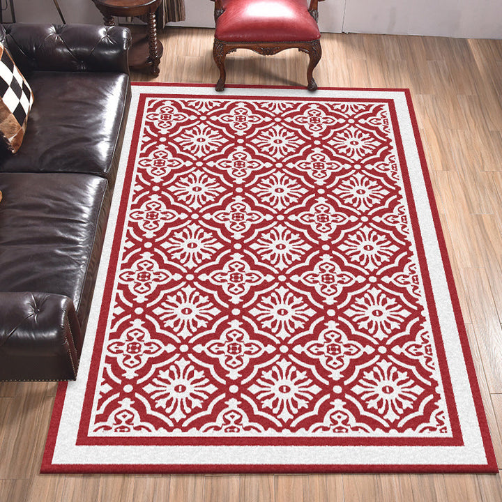 BowLift | Red Persian Carpet Polyester Floral Pattern Carpet Washable Non-Slip Backing Carpet for Living Room