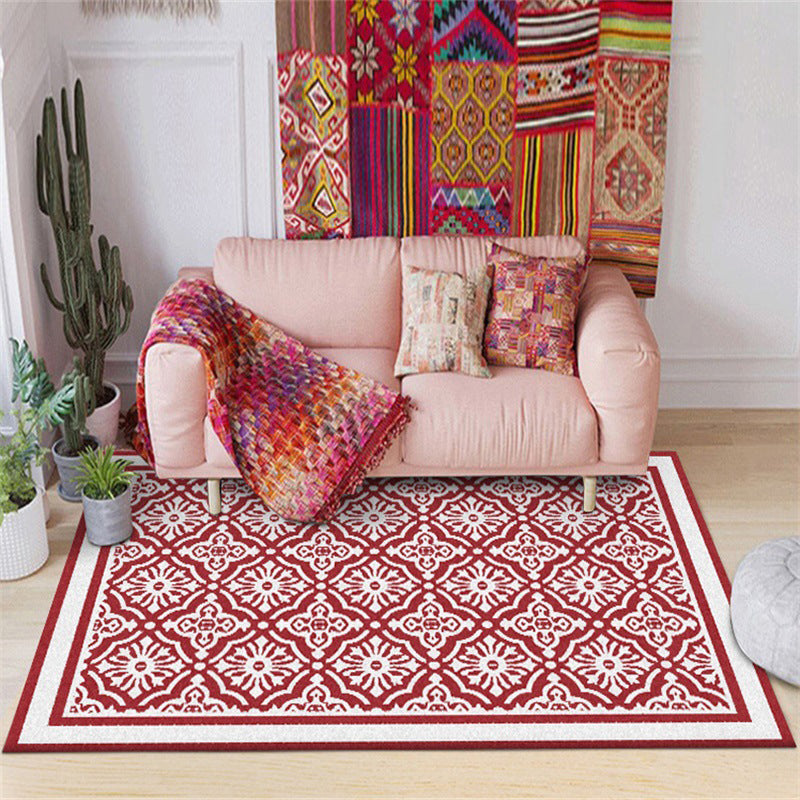 BowLift | Red Persian Carpet Polyester Floral Pattern Carpet Washable Non-Slip Backing Carpet for Living Room