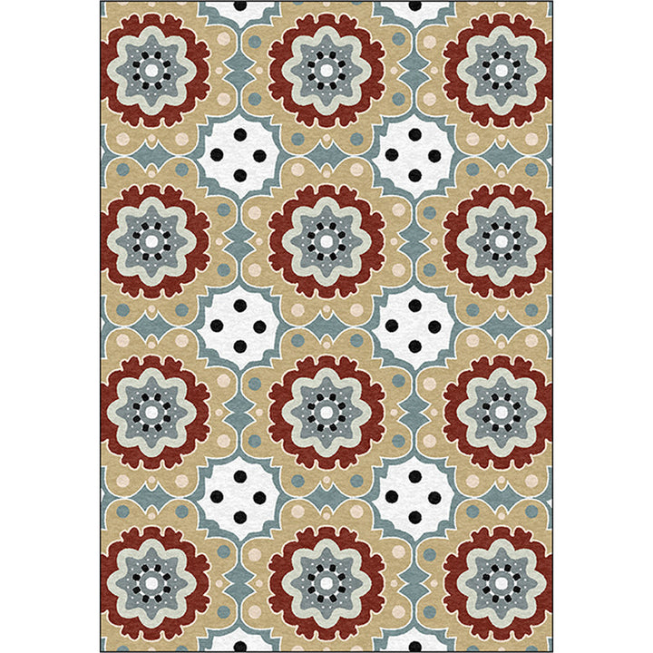 Persian checkered printed carpet with floral yellow polyester rug machine washable non-slip rug for the living room | Bowlift