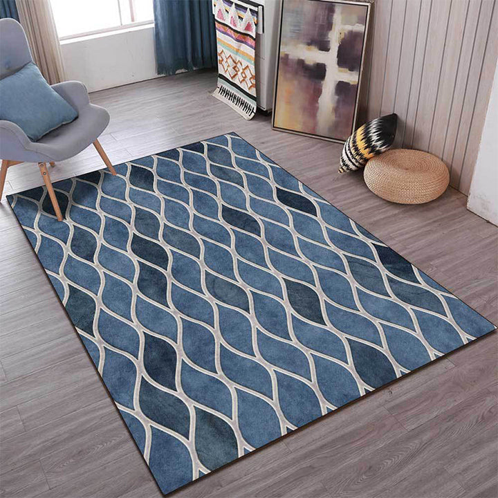 Funky geometric pattern rug blue Nordic rug polyester washable non-slip back rug for bedroom | Bowlift