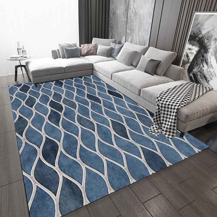Funky geometric pattern rug blue Nordic rug polyester washable non-slip back rug for bedroom | Bowlift