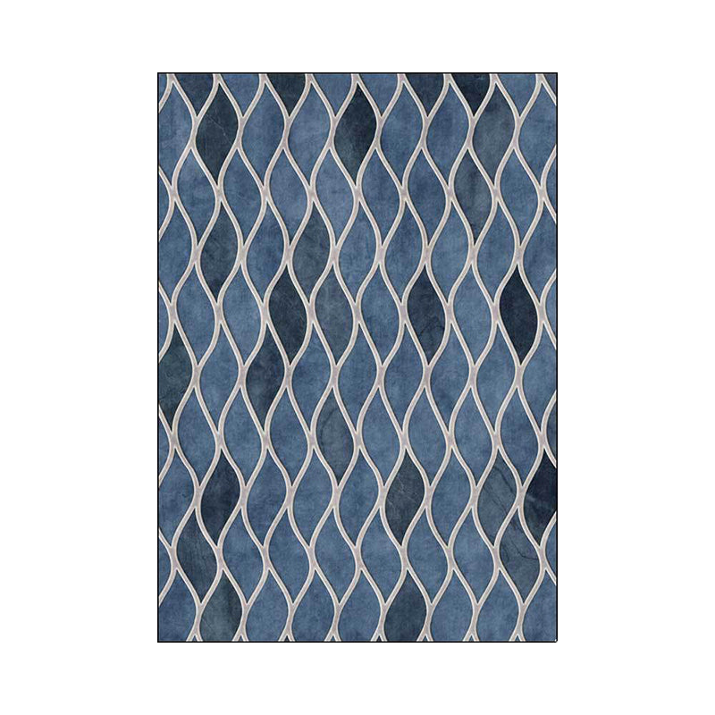 Funky geometric pattern rug blue Nordic rug polyester washable non-slip back rug for bedroom | Bowlift