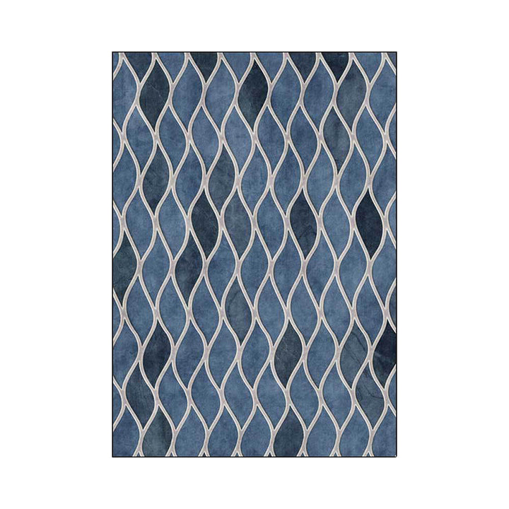 Funky geometric pattern rug blue Nordic rug polyester washable non-slip back rug for bedroom | Bowlift