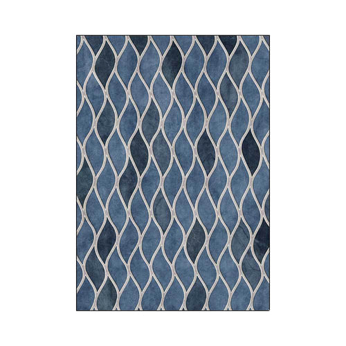 Funky geometric pattern rug blue Nordic rug polyester washable non-slip back rug for bedroom | Bowlift