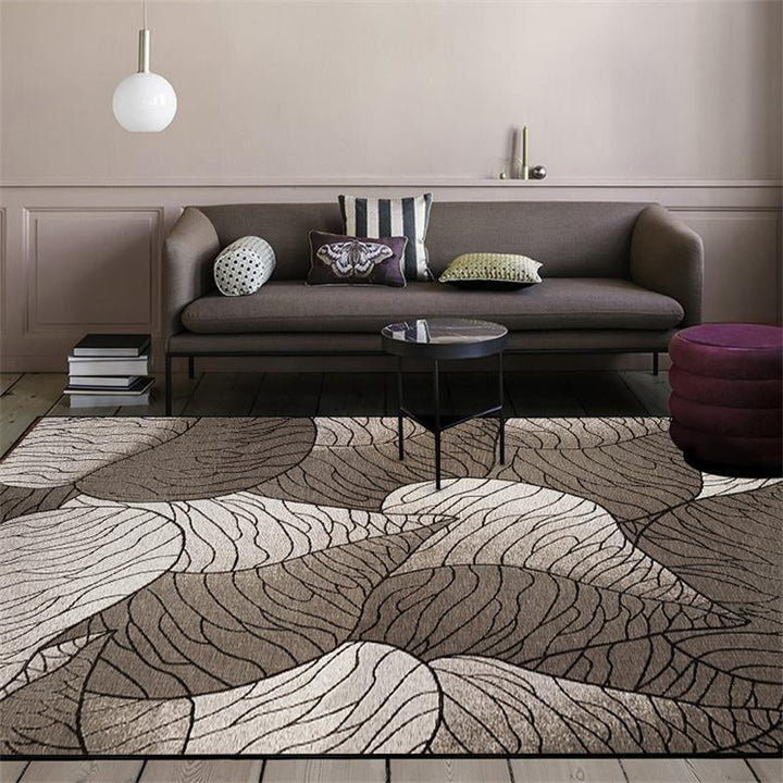 Brown and Gray Modern Rug Polyester Botanical Leaf Pattern Rug Washable Non-Slip Backing Rug for Living Room | Bowlift