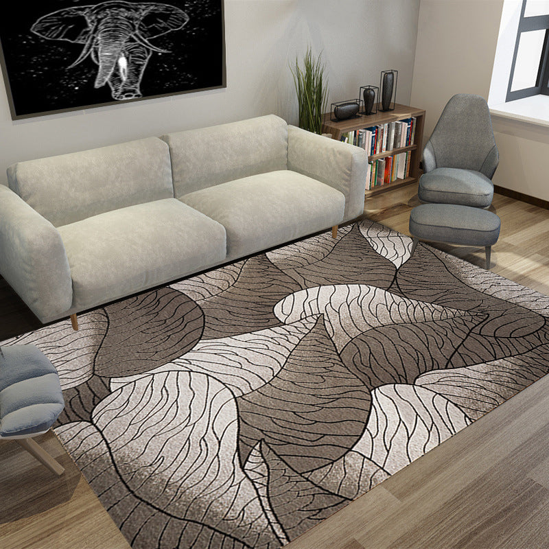 Brown and Gray Modern Rug Polyester Botanical Leaf Pattern Rug Washable Non-Slip Backing Rug for Living Room | Bowlift