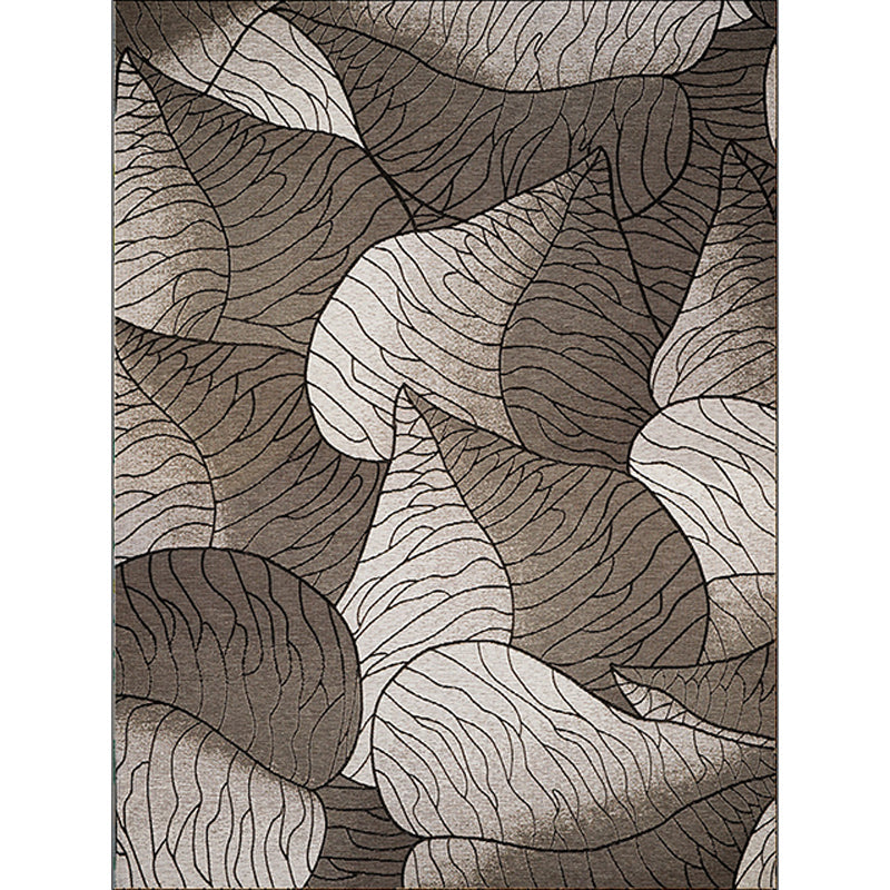 Brown and Gray Modern Rug Polyester Botanical Leaf Pattern Rug Washable Non-Slip Backing Rug for Living Room | Bowlift