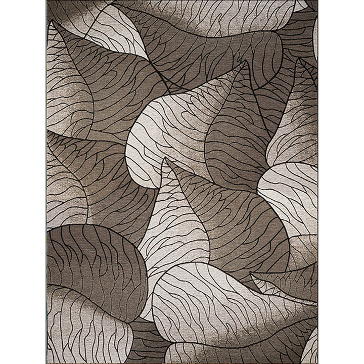 Brown and Gray Modern Rug Polyester Botanical Leaf Pattern Rug Washable Non-Slip Backing Rug for Living Room | Bowlift