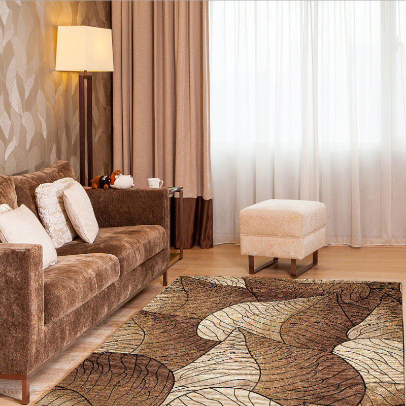 Brown and Gray Modern Rug Polyester Botanical Leaf Pattern Rug Washable Non-Slip Backing Rug for Living Room | Bowlift