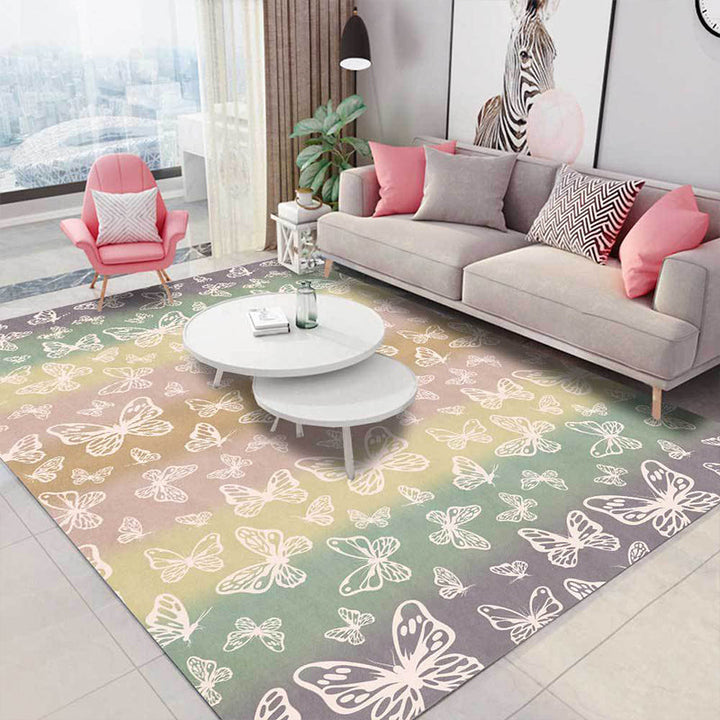 Multicolor Modern Rug Polyester Butterfly Pattern Rug Washable Non-Slip Back Rug for Living Room | Bowlift