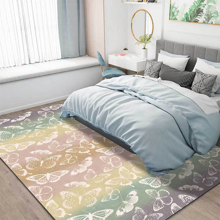 Multicolor Modern Rug Polyester Butterfly Pattern Rug Washable Non-Slip Back Rug for Living Room | Bowlift