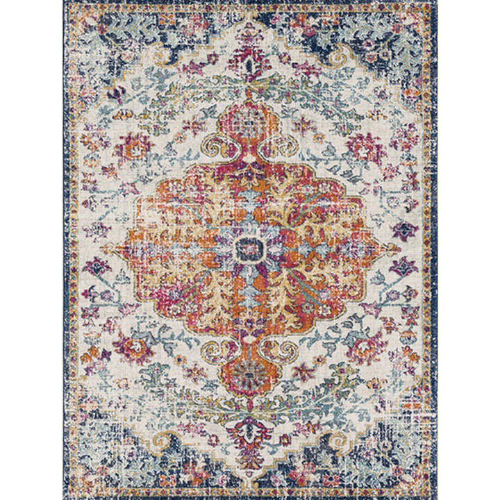 BowLift | Orange Moroccan Carpet Polyester Medallion Pattern Carpet Washable Non-Slip Base Carpet for Living Room