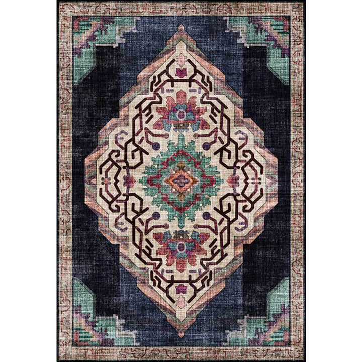 Vintage Medal Pattern Rug Black Polyester Rug Machine Washable Non-Slip Rug for the Living Room | Bowlift