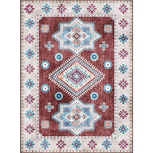 BowLift | Washed Medallion Pattern Rug Red Moroccan Rug Polyester Machine Washable Non-Slip Area Rug for Bedroom