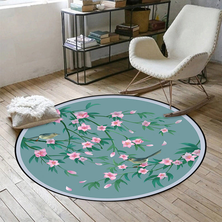 BowLift | Retro Floral Pattern rug with bird and leaf Blue Oriental rug Polyester Washable Non-slip backing rug for living room