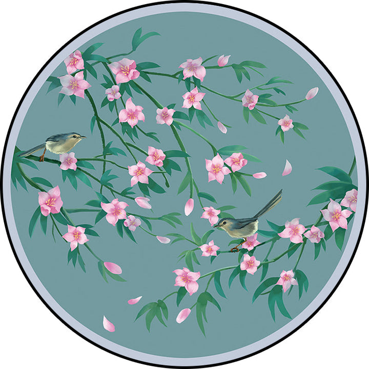 BowLift | Retro Floral Pattern rug with bird and leaf Blue Oriental rug Polyester Washable Non-slip backing rug for living room