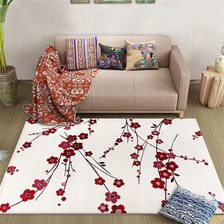 BowLift | Vintage Floral Pattern Rug Beige and Red Polyester Rug Machine Washable Non-Slip Rug for the Living Room
