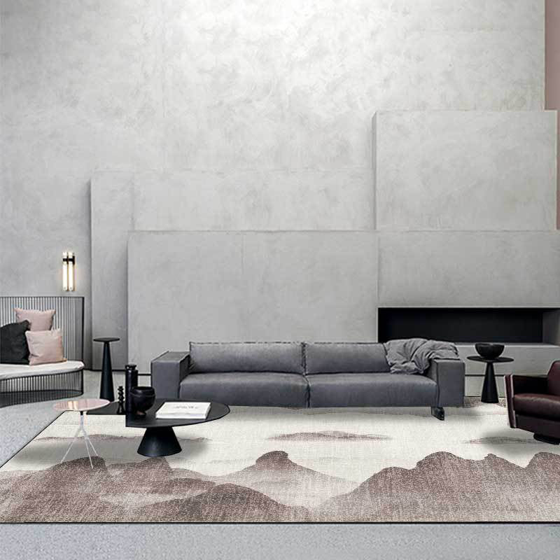BowLift | Traditional mountain pattern rug brown and gray oriental rug polyester machine washable anti-slip coating rug for the living room