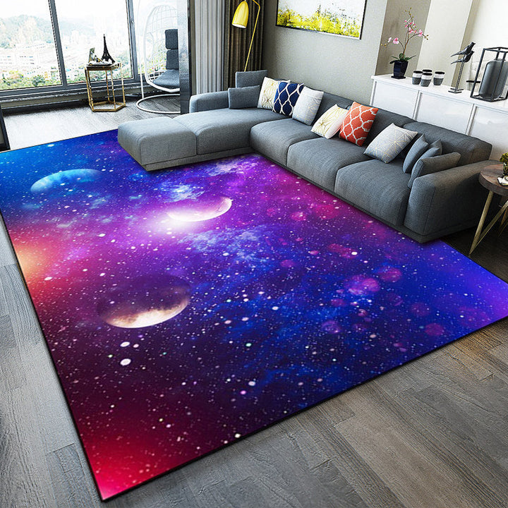 Casual modern rug in blue space galaxy pattern rug polyester washable rug for home decor | Bowlift