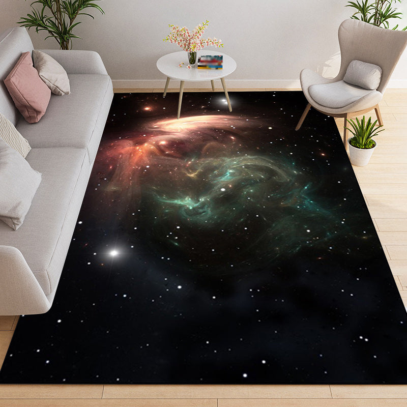 Modern living room rug in black outdoor mist print rug polyester stain resistant area rug | Bowlift