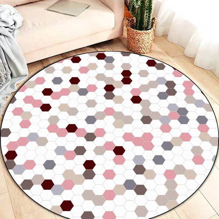 New Modern Rug with White Dots Hexagon Pattern Rug Polyester Washable Rug for Home Decoration | Bowlift