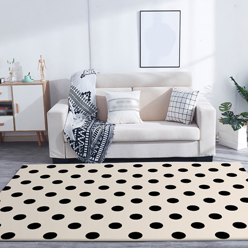 Modern living room rug in ivory polka dot pattern rug polyester machine washable pet-friendly area rug | Bowlift