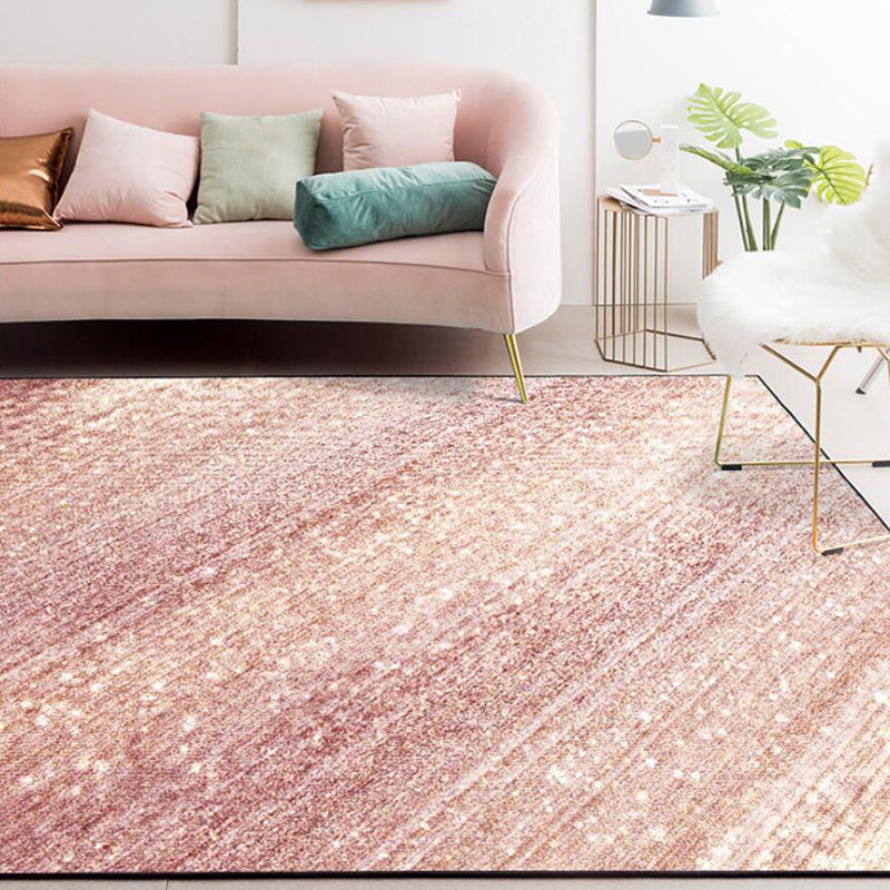 Modern living room rug in pink glamour stripe print rug polyester non-slip machine washable rug | Bowlift