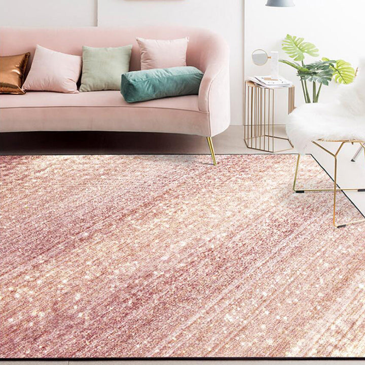 Modern living room rug in pink glamour stripe print rug polyester non-slip machine washable rug | Bowlift