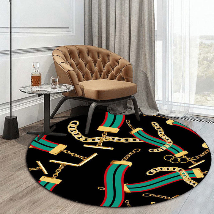 Black Bedroom Rug Modern Chain Strap Pattern Rug Polyester Non-Slip Back Washable Rug | Bowlift