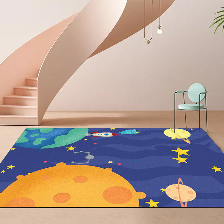 BowLift | Purple Children's Room Carpet Kids Space Planet Star Airplane Pattern Area Rug Polyester Non-Slip Back Carpet