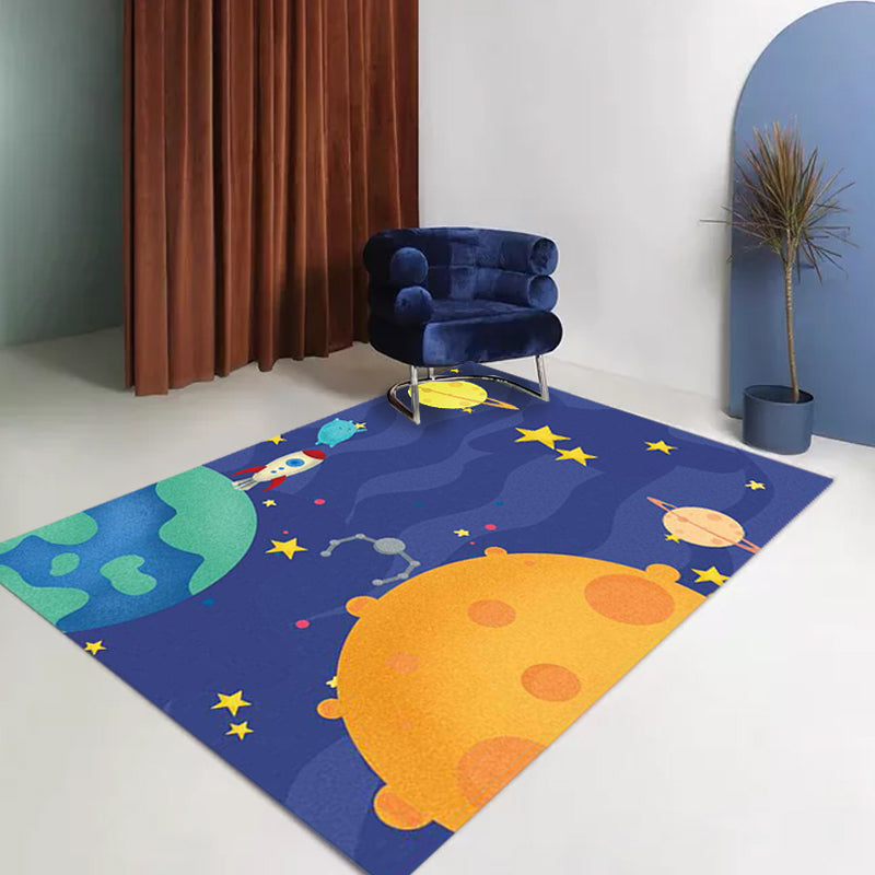 BowLift | Purple Children's Room Carpet Kids Space Planet Star Airplane Pattern Area Rug Polyester Non-Slip Back Carpet