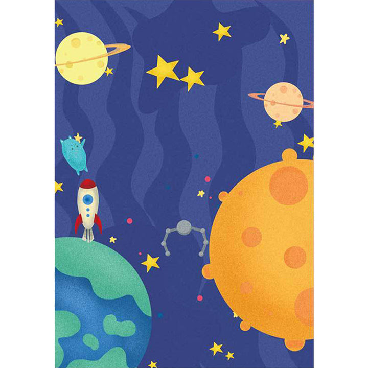 BowLift | Purple Children's Room Carpet Kids Space Planet Star Airplane Pattern Area Rug Polyester Non-Slip Back Carpet