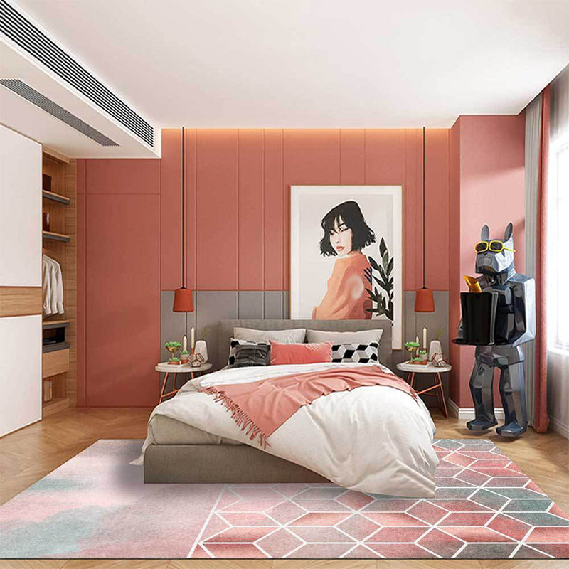 Pink geometric pattern rug Pink polyester rug machine washable non-slip rug for the bedroom | Bowlift