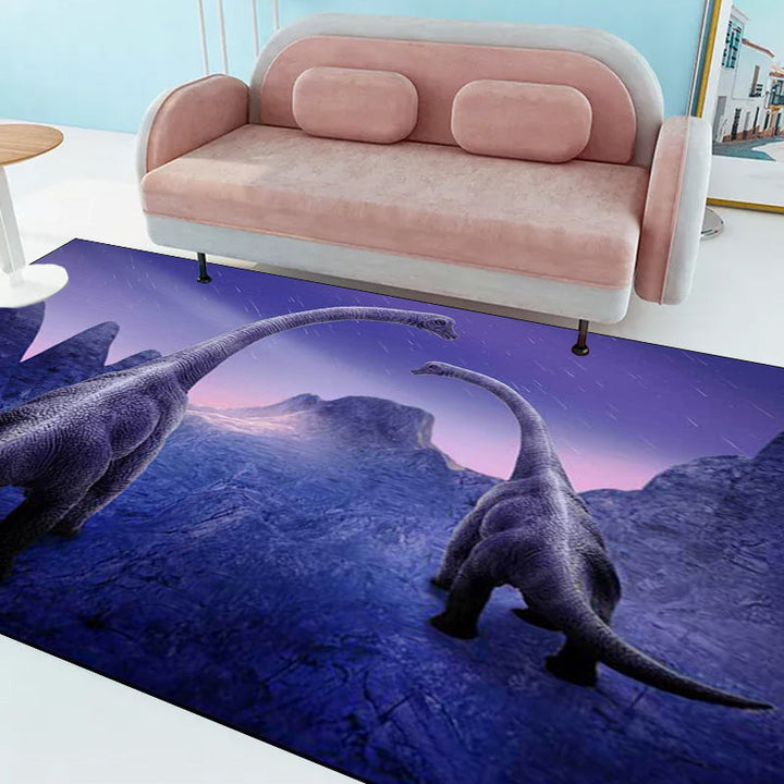 Contemporary dinosaur pattern rug purple polyester rug machine washable non-slip area rug for the bedroom | Bowlift
