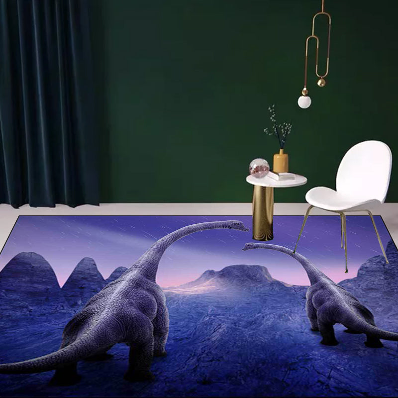 Contemporary dinosaur pattern rug purple polyester rug machine washable non-slip area rug for the bedroom | Bowlift