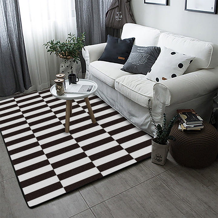 Contemporary Checkered Pattern Rug Black and White Polyester Rug Machine Washable Non-Slip Area Rug for the Bedroom | Bowlift