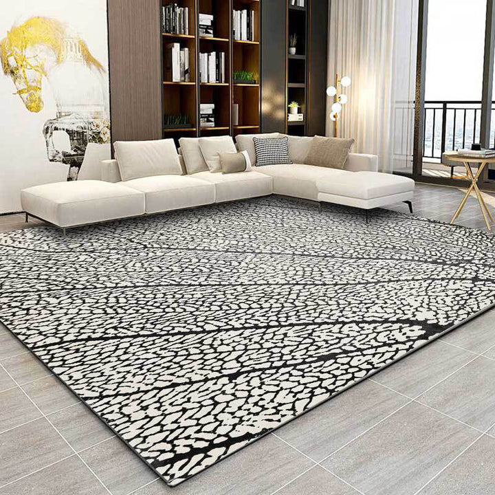 Gray and Black Novelty Rug Polyester Leaf Pattern Rug Washable Non-Slip Underlay Rug for Living Room | Bowlift