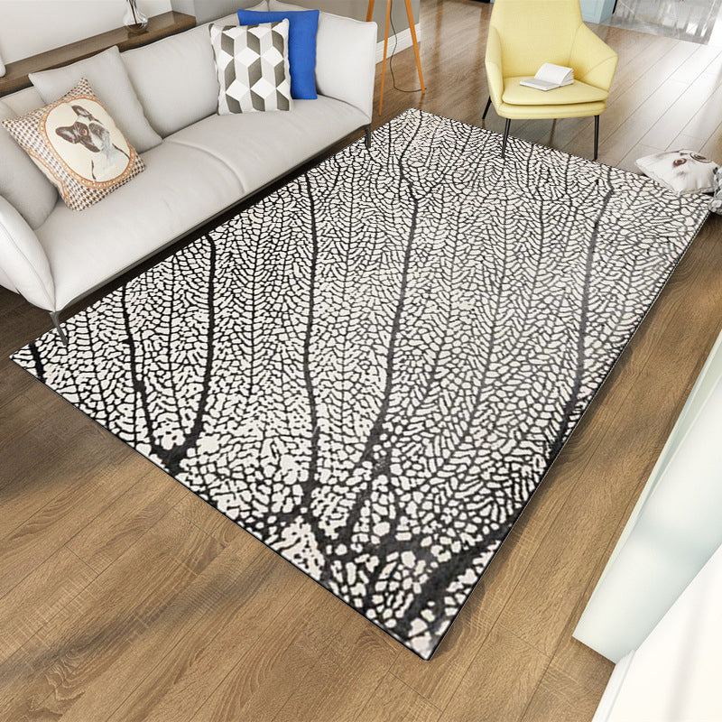 Gray and Black Novelty Rug Polyester Leaf Pattern Rug Washable Non-Slip Underlay Rug for Living Room | Bowlift