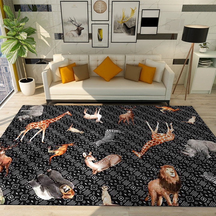 Contemporary animal print rug Black and White Polyester rug Machine washable Non-slip area rug for the bedroom | Bowlift
