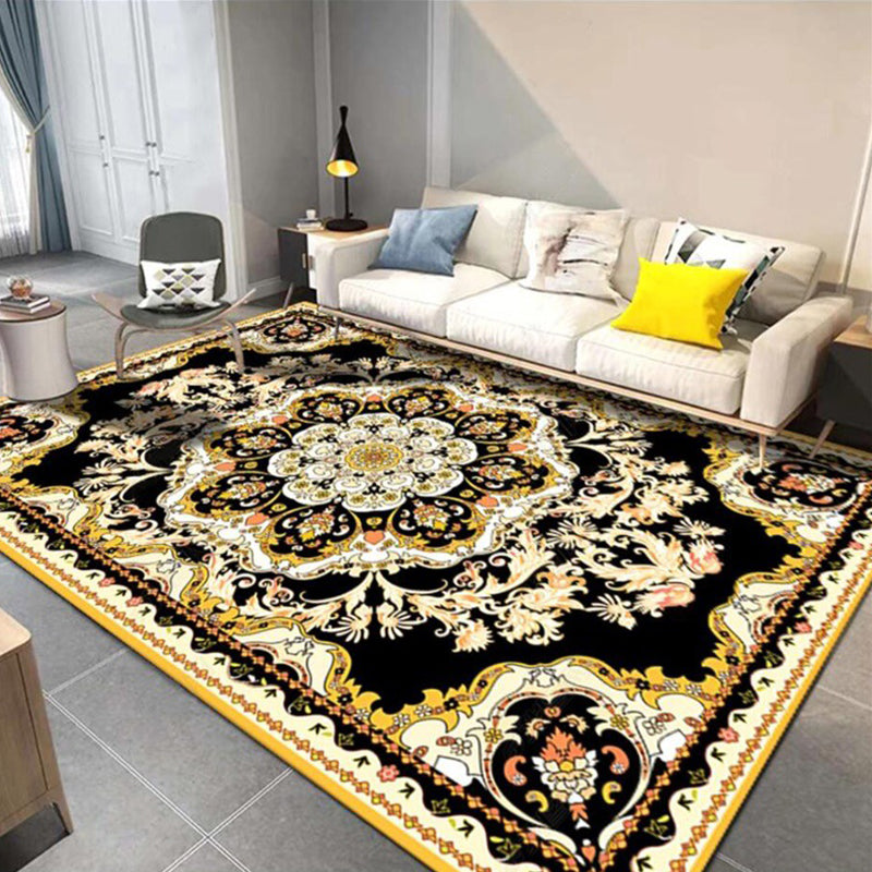 Moroccan medallion pattern rug with floral green polyester rug machine washable non-slip rug for the living room | Bowlift