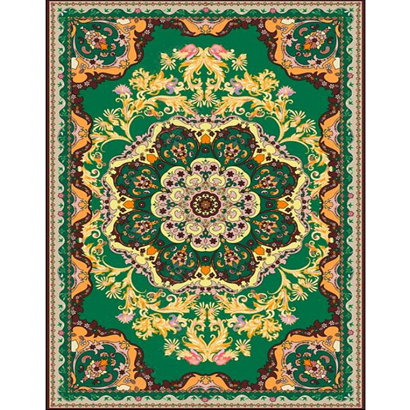 BowLift | Moroccan Medallion Pattern Carpet with Flower Theme Green Polyester Carpet Machine Washable Non-Slip Area Rug for the Living Room
