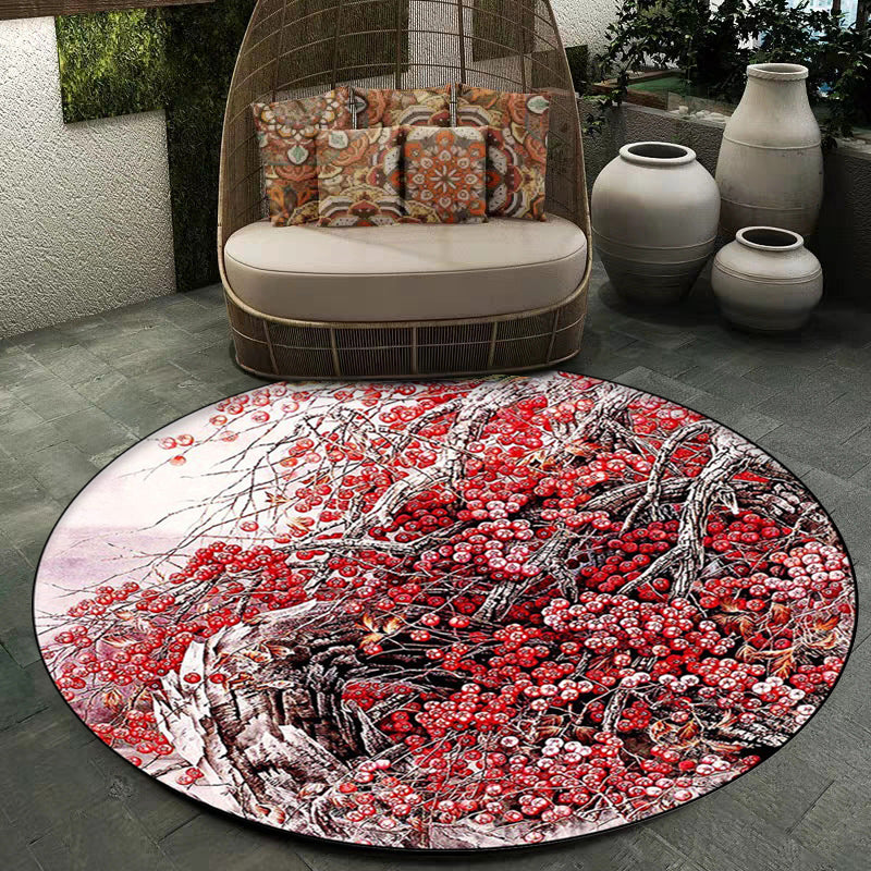 BowLift | Red Oriental Carpet Polyester Flower and Branch Pattern Washable Non-Slip Back Carpet for Bedroom