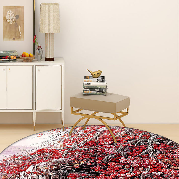 BowLift | Red Oriental Carpet Polyester Flower and Branch Pattern Washable Non-Slip Back Carpet for Bedroom