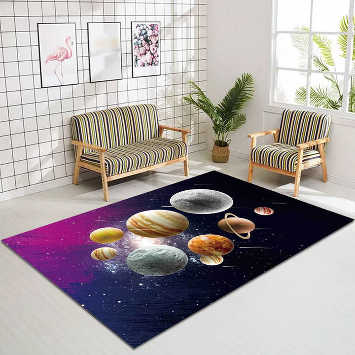 BowLift | Kids' Bedroom Rug in Black and Purple Space Galaxy Planet Print Rug Polyester Machine Washable Rug